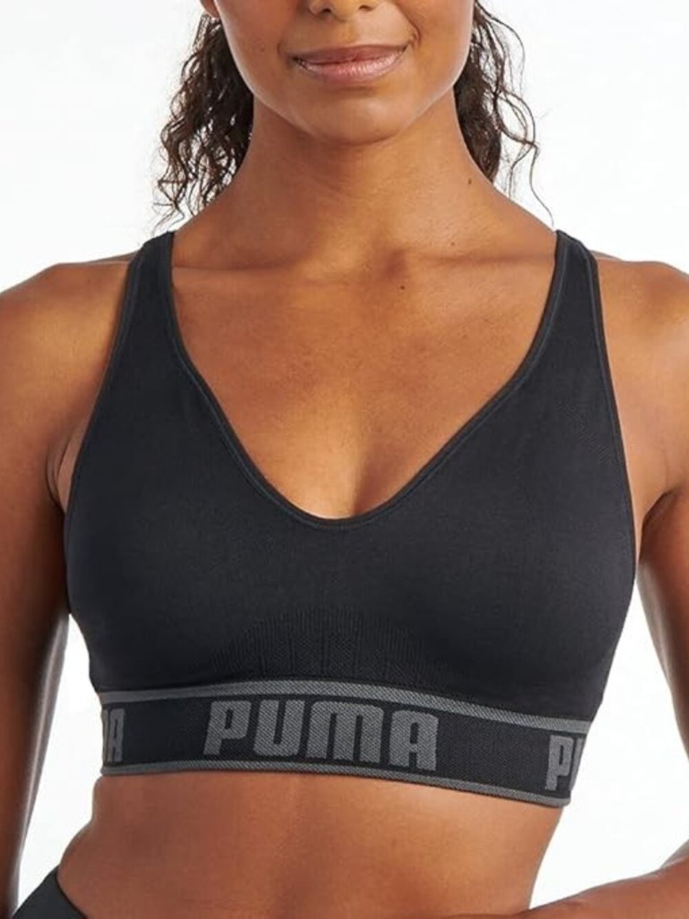 PUMA Women's Seamless Padded Sports Bra Black / Grey Lg
